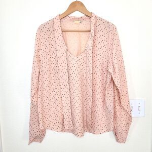 Matta NY Printed Long Sleeve V-neck Linen Boxy Blouse Front Ties Women’s XLARGE